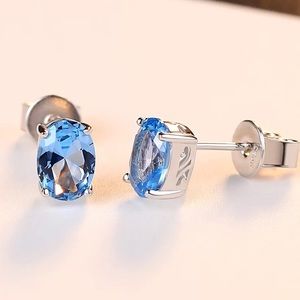 925 Sterling Silver Sky Blue Stud Earrings